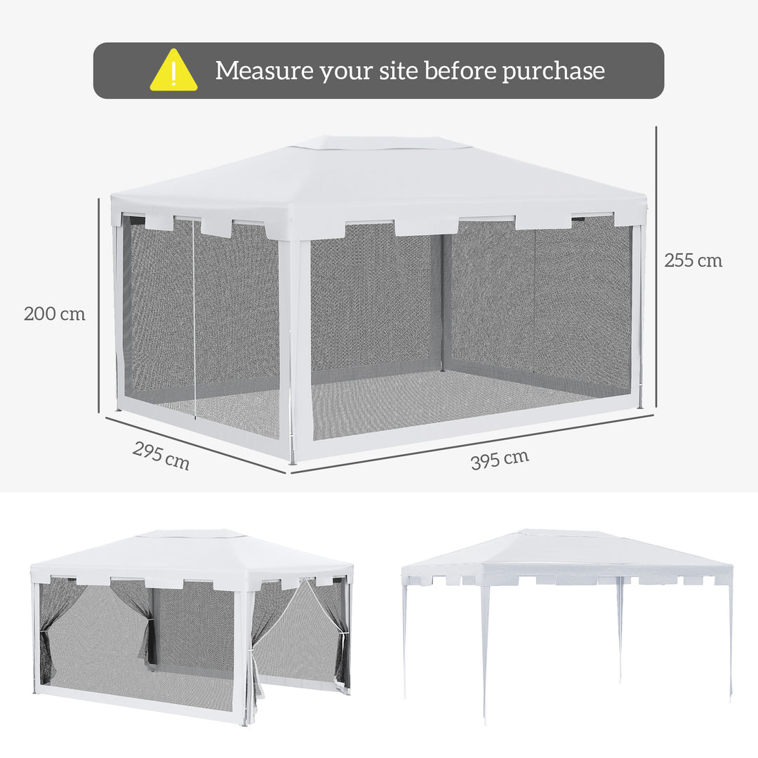 4x3 m Waterproof Gazebo W/Mesh Sides-White/Black