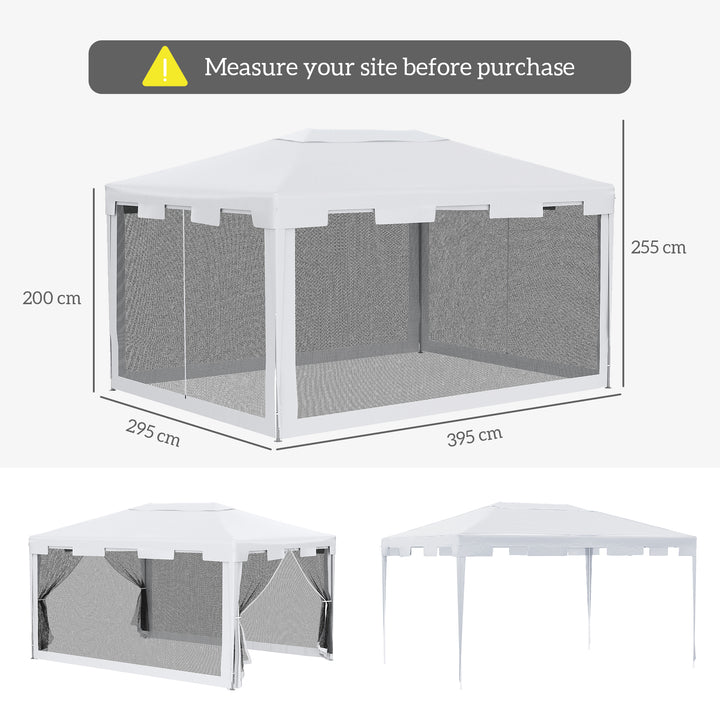 4x3 m Waterproof Gazebo W/Mesh Sides-White/Black