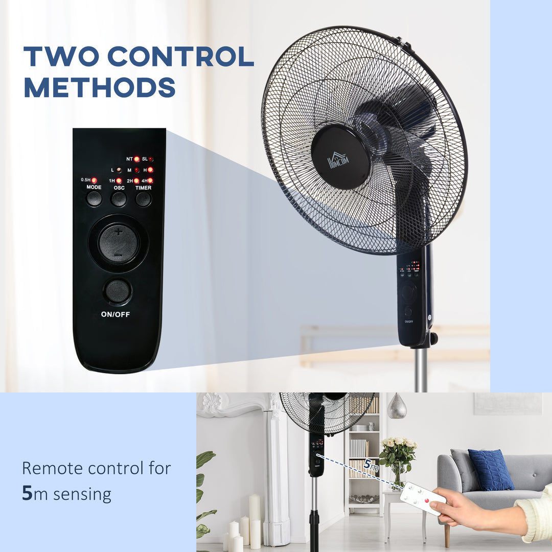 Oscillating Floor Fan W/ Remote Control-Standing Cooling Machine Indoor Air Refresher w/ Adjustable Height, Speed Mode, 7.5-Hour Timer Black