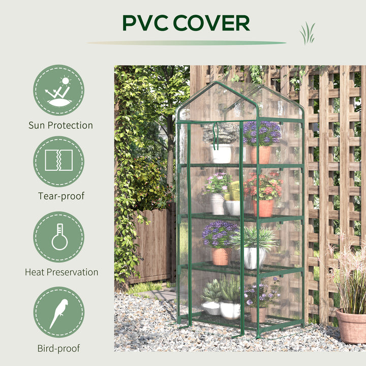 Outsunny 4 Tiers Mini Portable Greenhouse Plant Grow Shed Metal Frame Transparent Clear Cover 160H x 70L x 50Wcm