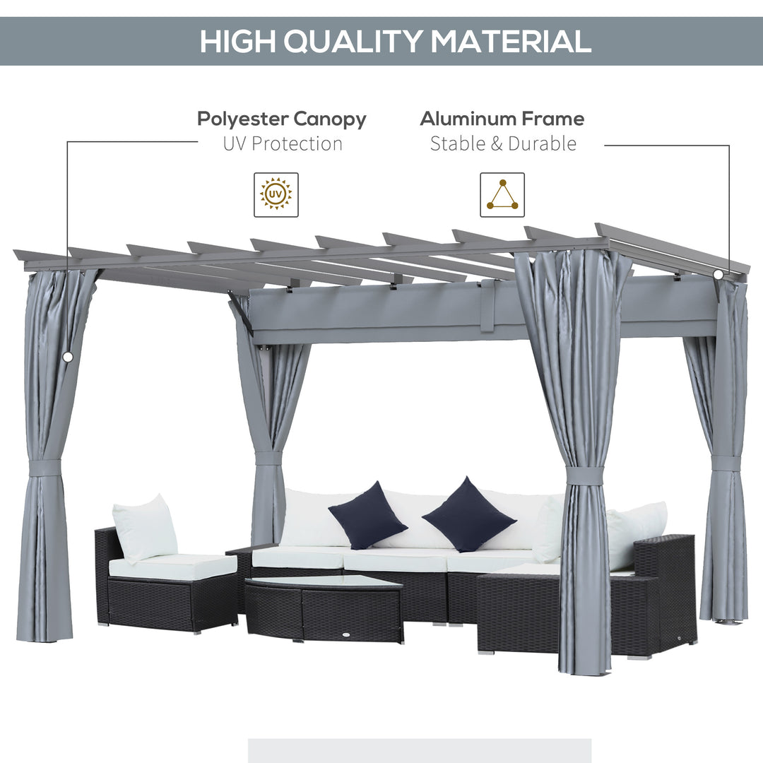 3.6 x 3(m) Outdoor Pergola Gazebo Retractable Canopy Garden Shelter Sun Shade Party with Curtains, Aluminum, Dark Grey