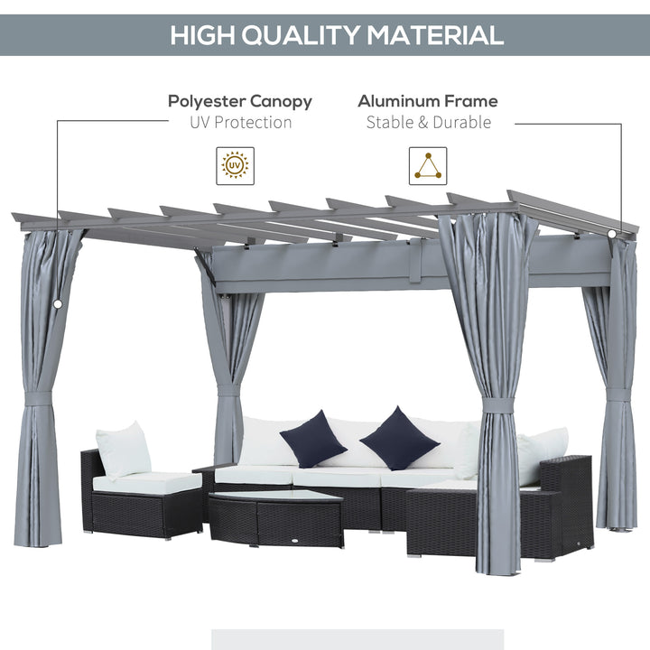 3.6 x 3(m) Outdoor Pergola Gazebo Retractable Canopy Garden Shelter Sun Shade Party with Curtains, Aluminum, Dark Grey