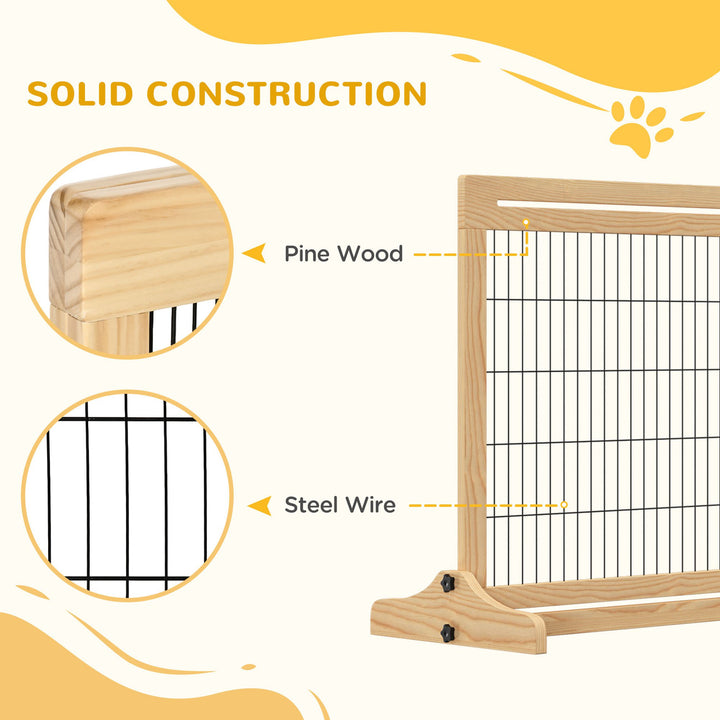 Adjustable Wooden Pet Gate, Freestanding Dog Barrier Fence with 2 Panels for Doorway, Hallway, 69H x 104-183 cm, Natural