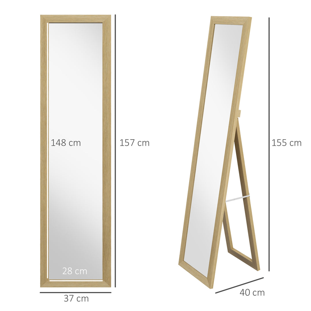 Rustic Full Length Mirror, Hanging and Freestanding Floor Mirror, Farmhouse Decorative Wall Mirror, for Living Room, Bedroom, 155 cm, Natural