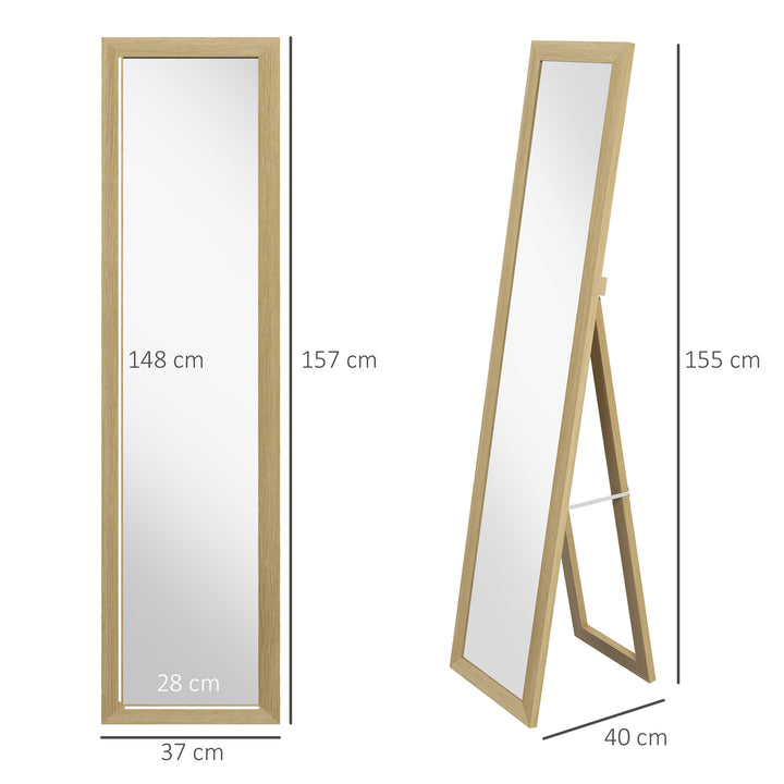Rustic Full Length Mirror, Hanging and Freestanding Floor Mirror, Farmhouse Decorative Wall Mirror, for Living Room, Bedroom, 155 cm, Natural
