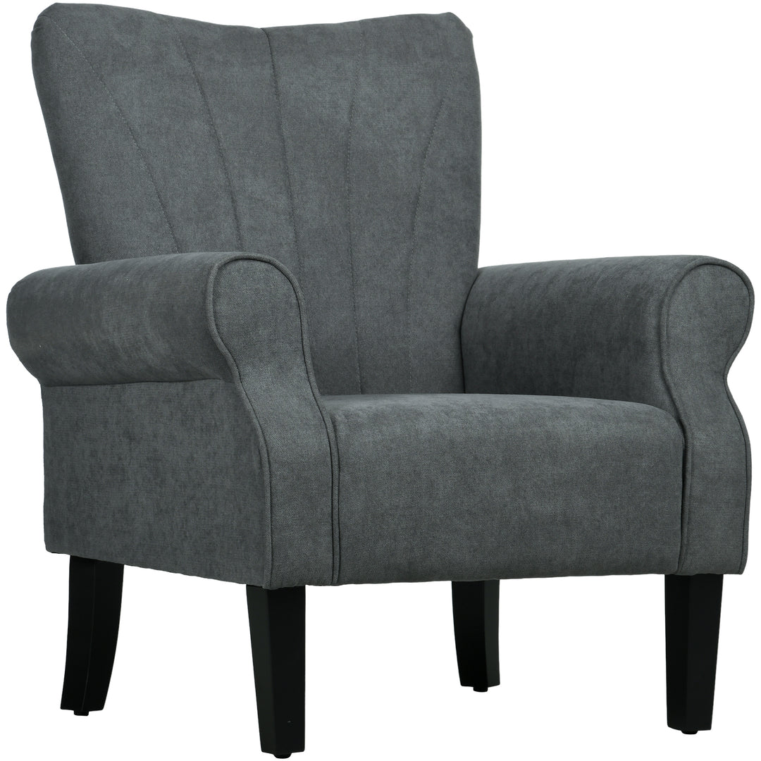 Upholstered Accent Chair with High Back, Rolled Arms and Wood Legs, Soft Thick Padded Armchair, Grey