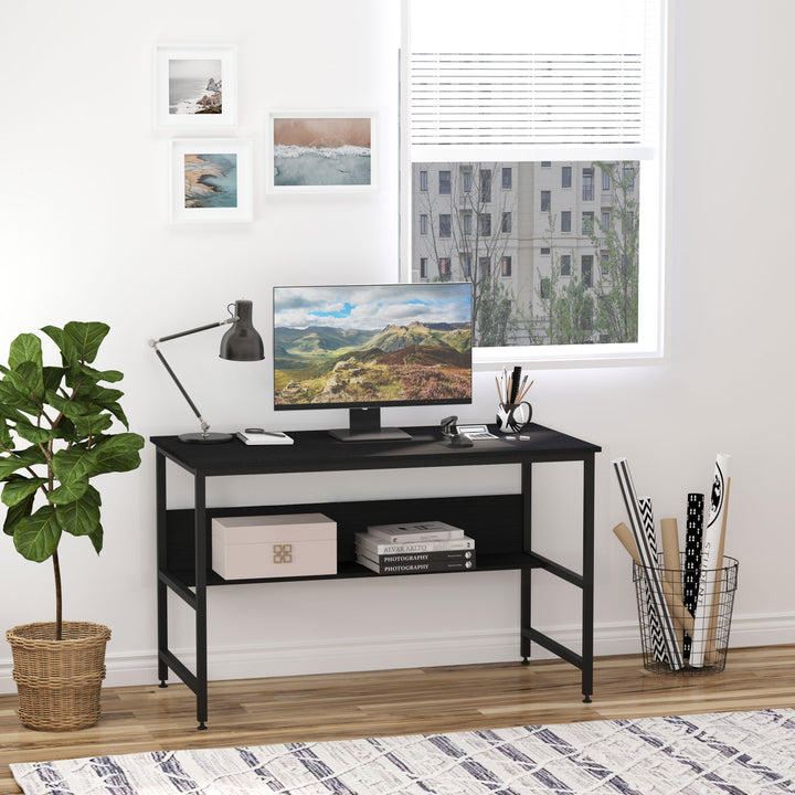 Computer Desk w/ Storage Shelf Adjustable Feet Metal Frame Home Office Laptop Study Writing Workstation Table Black