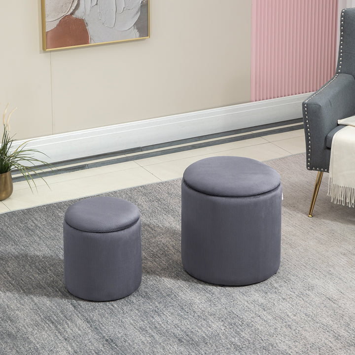 Modern Storage Ottoman with Removable Lid, Fabric Storage Stool, Foot Stool, Dressing Table Stool, Set of 2, Grey