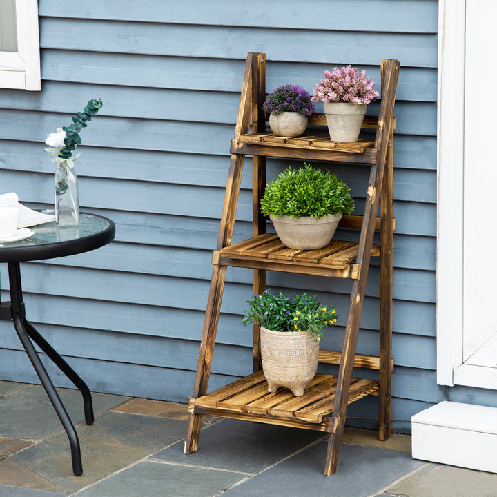 3 Tier Flower Stand Wood Folding Planter Ladder Display Shelf Rack for Garden Outdoor Backyard 40Lx37Wx93H(cm)