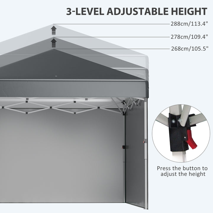 3 x 3 (M) Pop Up Gazebo with 2 Sidewalls, Leg Weight Bags and Carry Bag, Height Adjustable Party Tent Event Shelter for Garden, Dark Grey