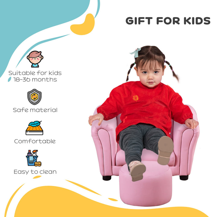 Toddler Chair Single Seater Kids Sofa Set Children Couch Seating Game Chair Seat Armchair w/ Free Footstool (Pink)