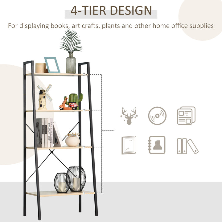 4-Tier Vintage Ladder Shelf Bookcase Wood Storage Rack Stand Plants Display Black natural