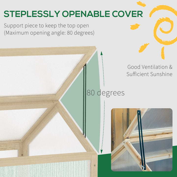 Outsunny Wooden Cold Frame Greenhouse Garden Polycarbonate Grow House with Openable Top for Flowers, Vegetables, Plants, 90 x 52 x 50cm, Natural