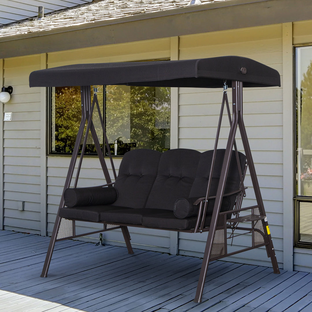 Swing Chair Hammock Chair 3 Seater Canopy Cushion Shelter Outdoor Bench Black