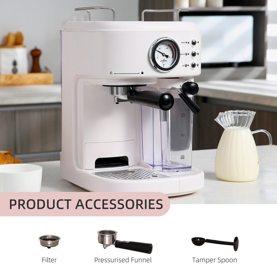 5Pc Coffee Machine, Espresso &amp; Cappuccino &amp; Latte Maker with Milk Frothing Steamer, 1.5L