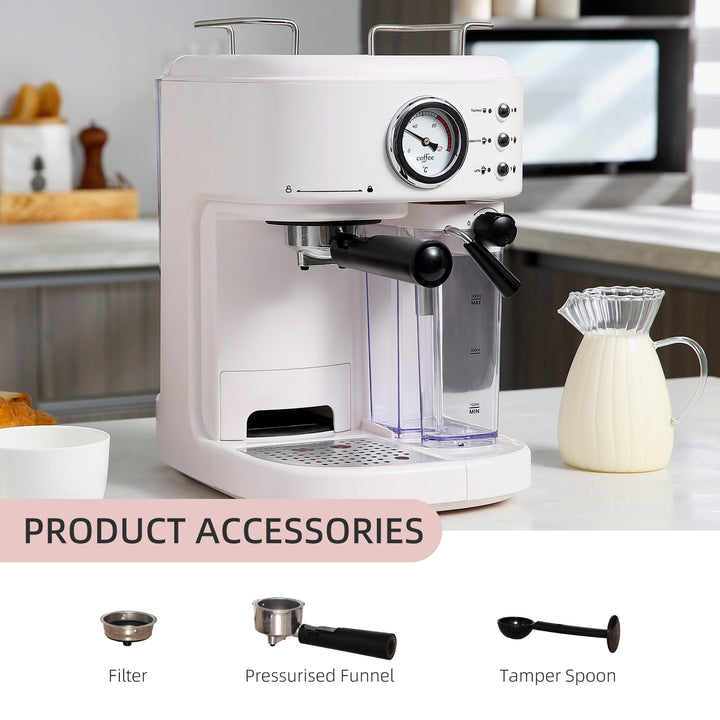 5Pc Coffee Machine, Espresso &amp; Cappuccino &amp; Latte Maker with Milk Frothing Steamer, 1.5L