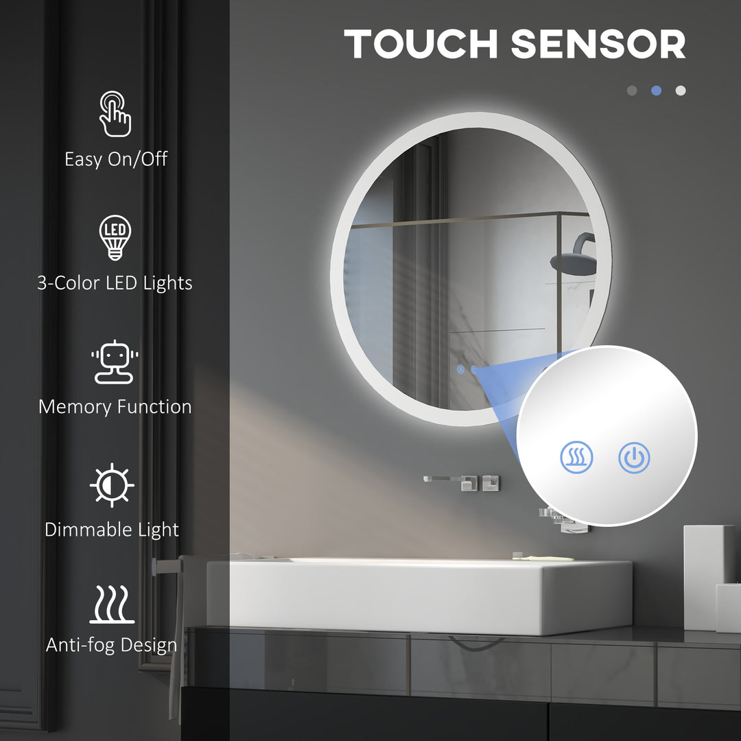 Round Bathroom Mirror with LED Lights, 3 Temperature Colours, Defogging Film, Aluminium Frame, Hardwired, 60 x 60Êcm