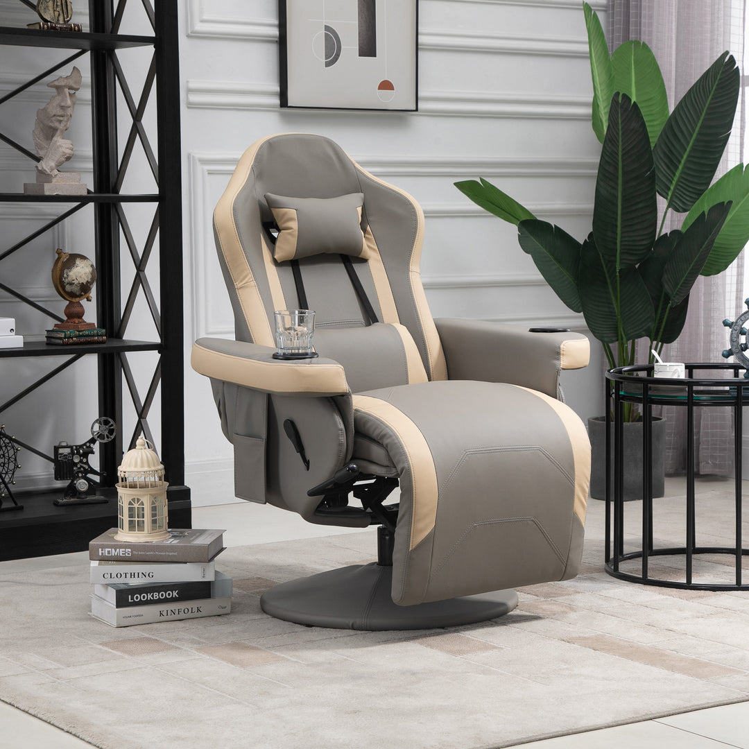 Manual Recliner Chair Armchair PU Leather Lounge Chair, Adjustable Leg Rest, 135° Reclining, 360° Swivel - Grey