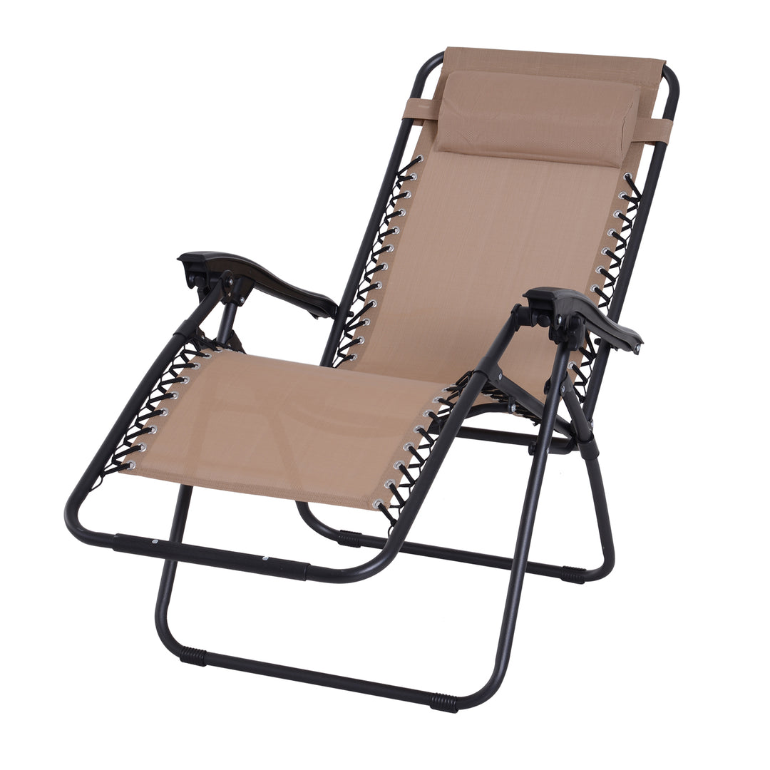 Outsunny Zero Gravity Chair Metal Frame Armchair Outdoor Folding & Reclining Sun Lounger with Head Pillow for Patio Decking Gardens Camping, Beige