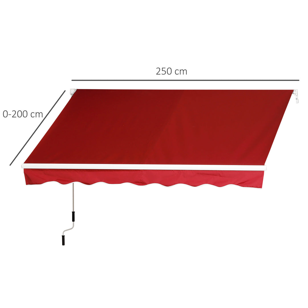 Garden Patio Manual Retractable Sun Shade Patio Awning Outdoor Deck Canopy Shelter, 2.5mx2m (Dark Red)