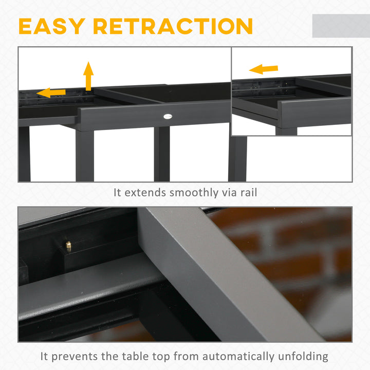 Extending Garden Table, Outdoor Dining Table with Aluminium Frame and Tempered Glass Tabletop, 80/160 x 80 x 75 cm, Black