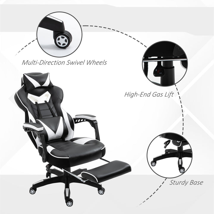 Vinsetto Ergonomic Racing Gaming Chair Office Desk Chair Adjustable Height Recliner with Wheels, Headrest, Lumbar Support, Retractable Footrest White