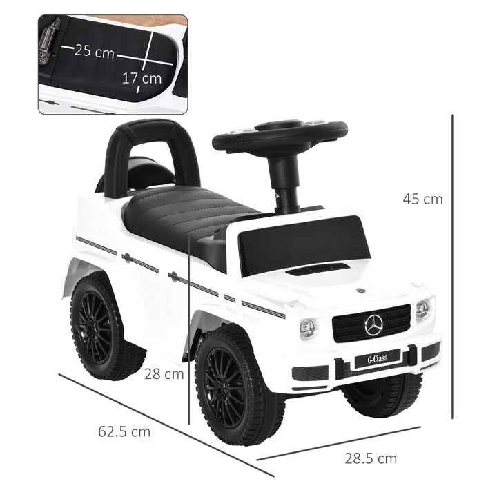 Compatible Baby Push Handle Sliding Car Mercedes-Benz G350 Licensed Foot to Floor Slider Stroller w/ Horn Under Seat Storage White