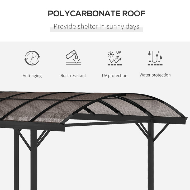 5 x 3(m) Hardtop Carport Aluminium Gazebo Pavilion Garden Shelter Pergola with Polycarbonate Roof, Brown