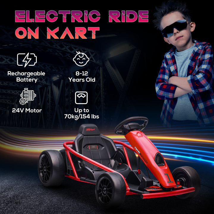 24V Electric Go Kart for Kids, Drift Ride-On Racing Go Kart with 2 Speeds, for Boys Girls Aged 8-12 Years Old, Red