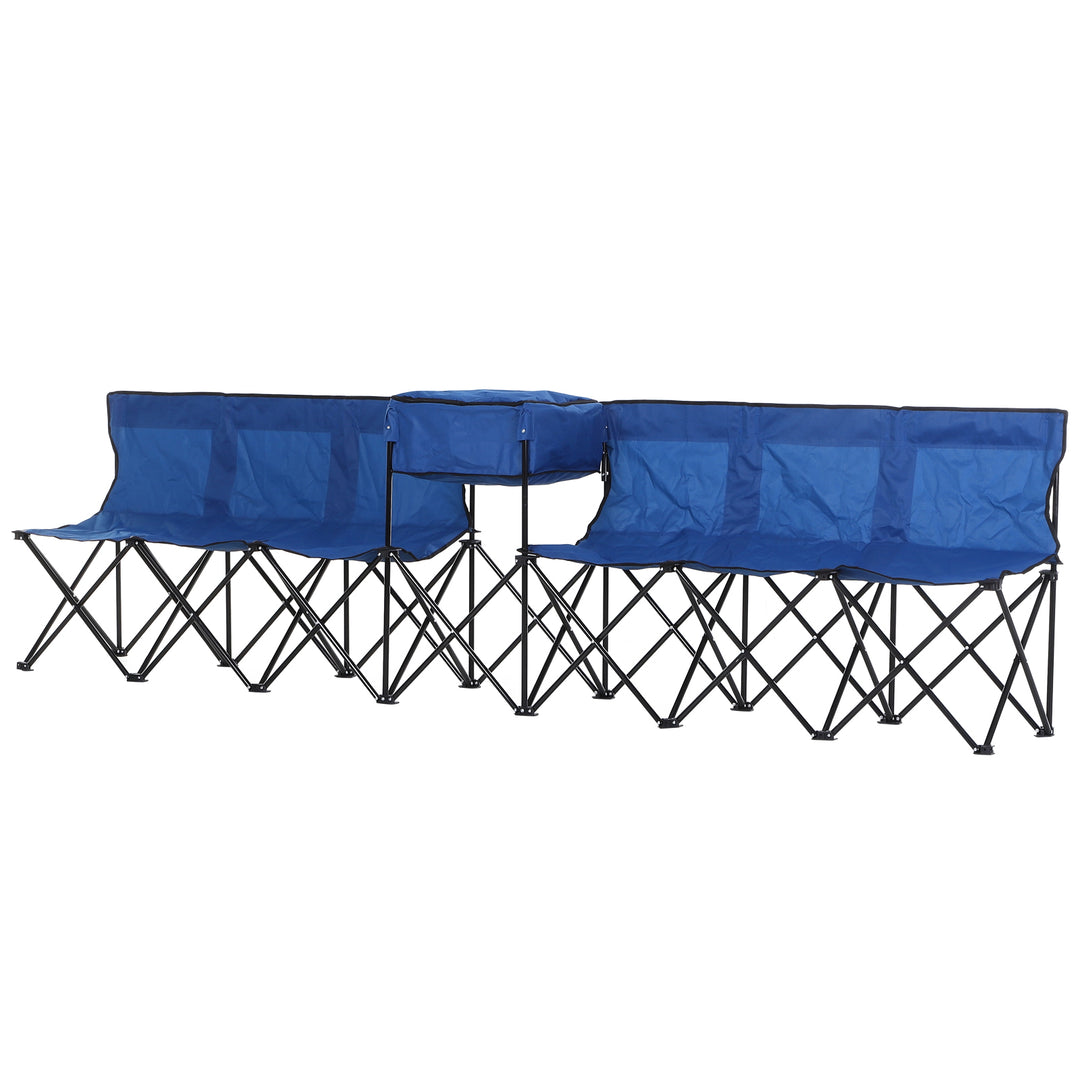 6-Seater Folding Steel Camping Bench w/ Cooler Bag Blue