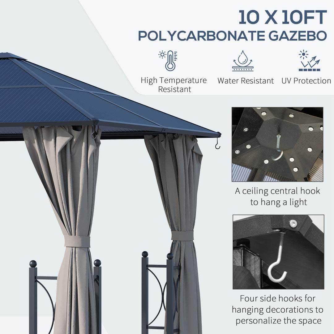 3 x 3(m) Hardtop Gazebo Canopy with Polycarbonate Roof, Steel & Aluminium Frame, Garden Pavilion with Mosquito Netting and Curtains, Black