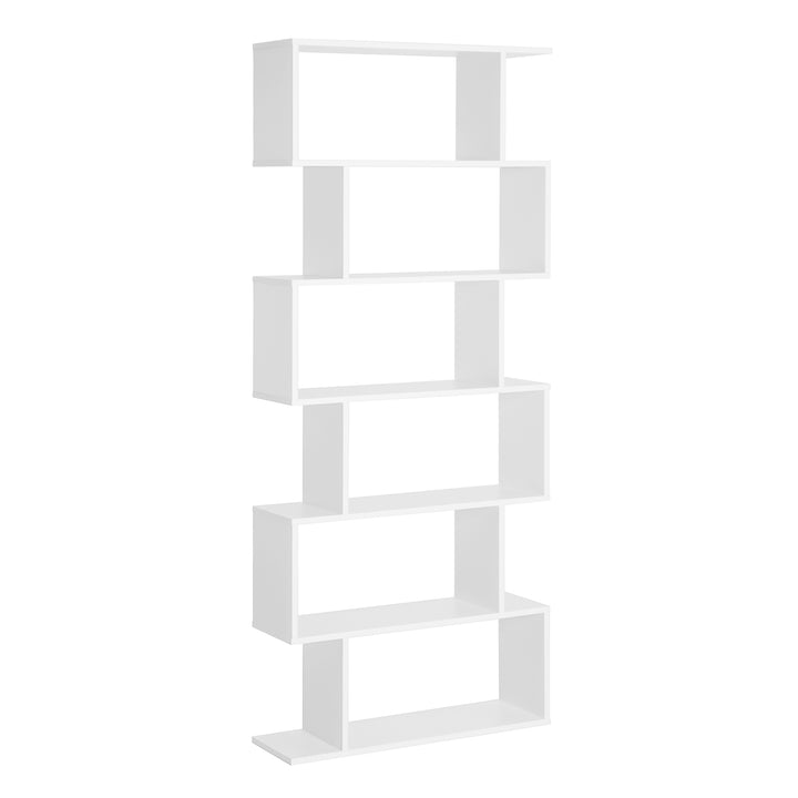 HOMCOM Wooden Wood S Shape Storage Display 6 Shelves Room Divider Unit Chest Bookshelf Bookcase Cupboard Cabinet Home Office Furniture, White