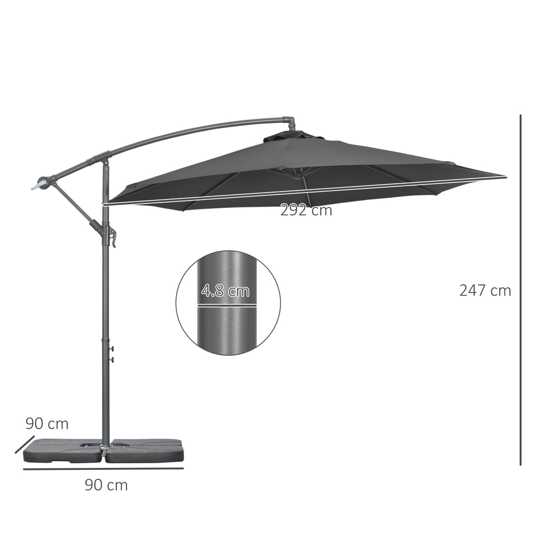 3(m) Garden Banana Parasol Cantilever Umbrella with Crank Handle, Cross Base, Weights and Cover for Outdoor, Hanging Sun Shade, Black