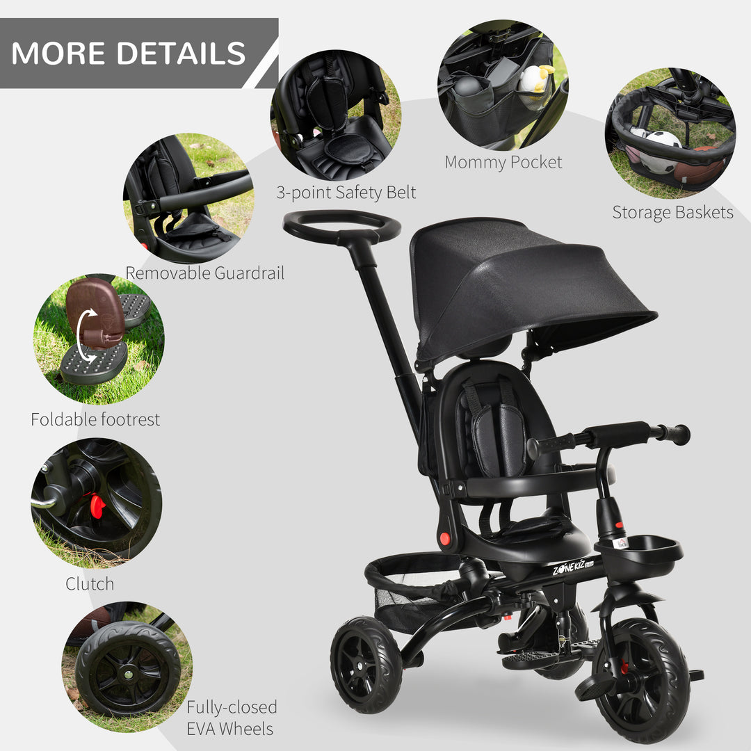 4 in 1 Baby Tricycle Toddler Stroller Foldable Pedal Tricycle w/ Reversible Angle Adjustable Seat Removable for 1-5 Years - Black
