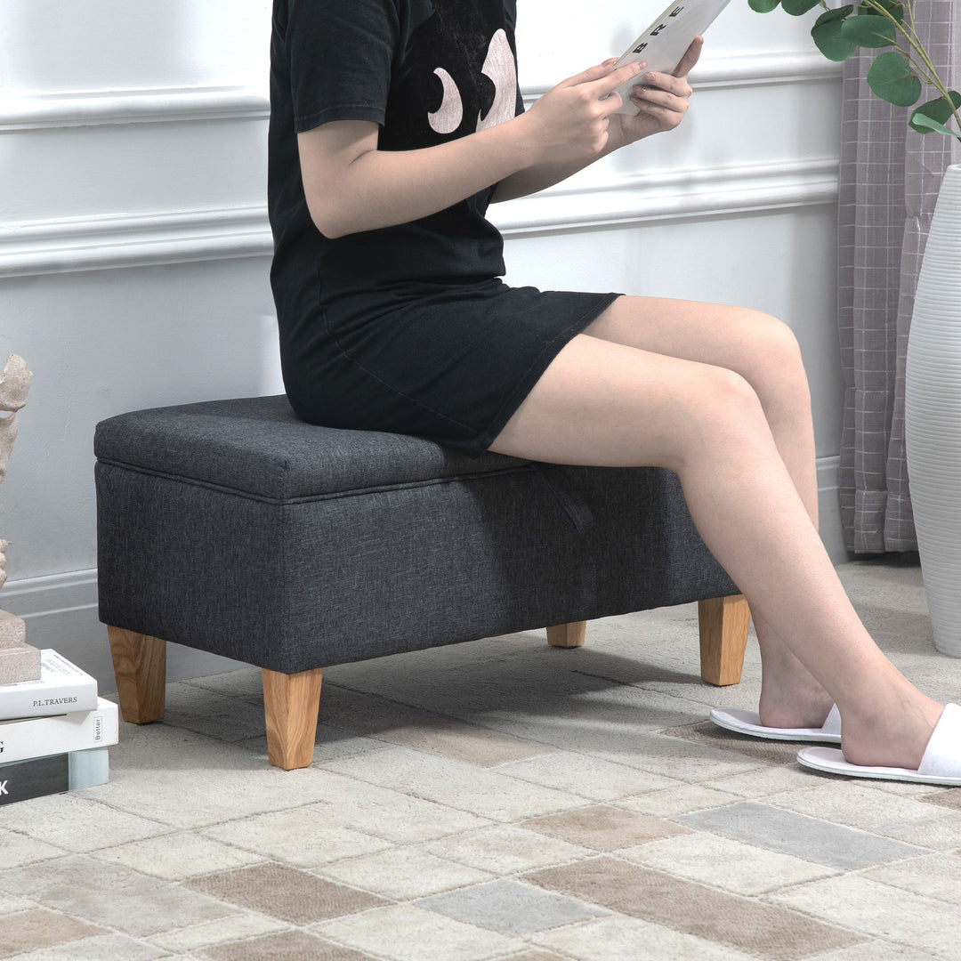 HOMCOM Linen Storage Ottoman Padded Footstool with Rubberwood Legs Ideal for Toy Box, Bed End, Shoe Bench, Seating