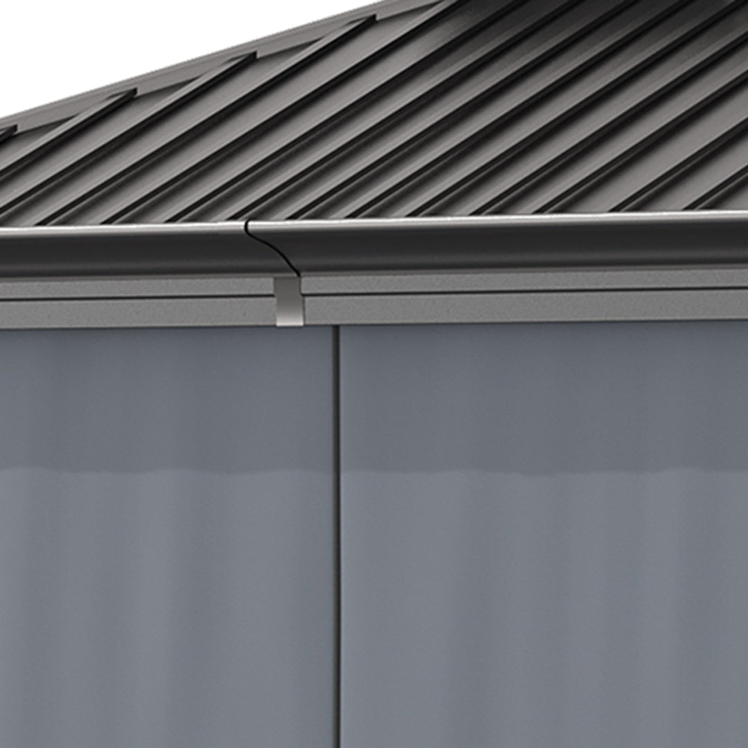 3.7 x 3(m) Outdoor Hardtop Gazebo Canopy Aluminum Frame with 2-Tier Roof &amp; Mesh Netting Sidewalls for Patio, Grey