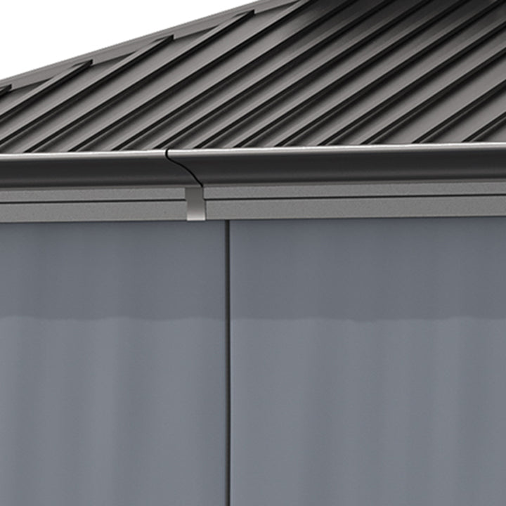 3.7 x 3(m) Outdoor Hardtop Gazebo Canopy Aluminum Frame with 2-Tier Roof &amp; Mesh Netting Sidewalls for Patio, Grey