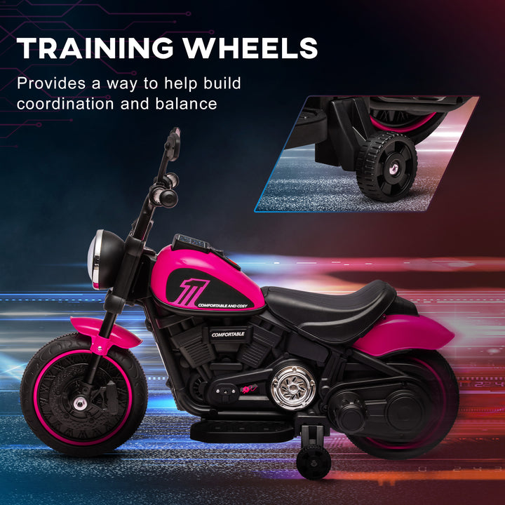 6v Electric Motorbike with Training Wheels, One-Button Start - Pink