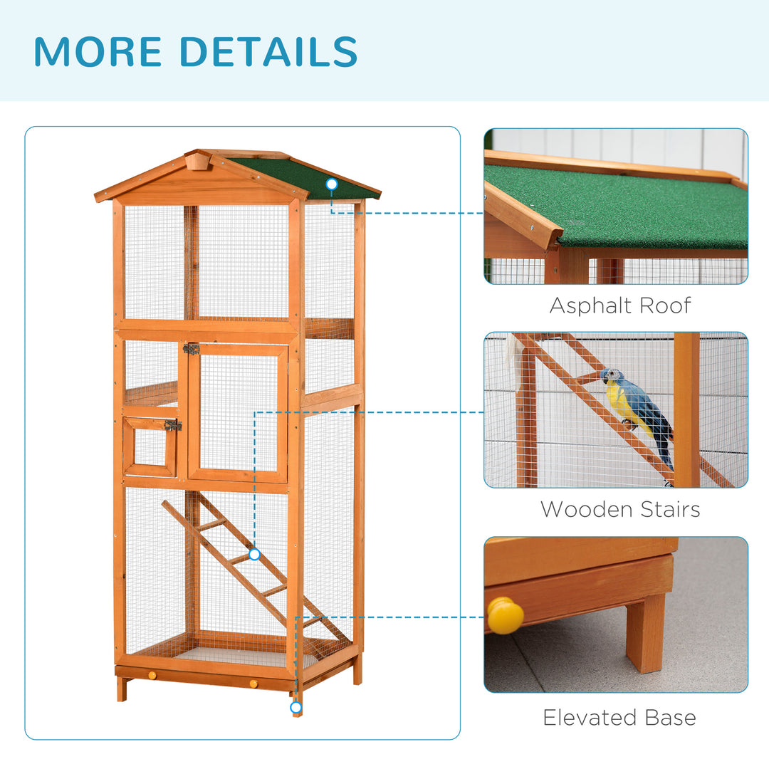 Wooden Bird Aviary Cages Outdoor Finches Birdcage with Pull Out Tray 2 Doors, Orange