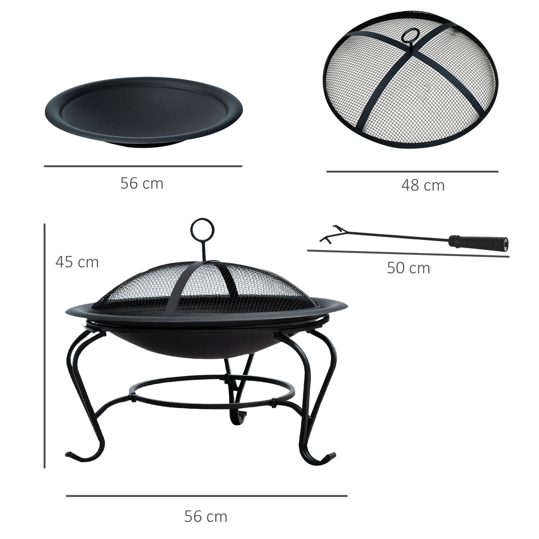 Outsunny Outdoor Fire Pit, 56 x 45H cm (Lid Included)-Black/Blue