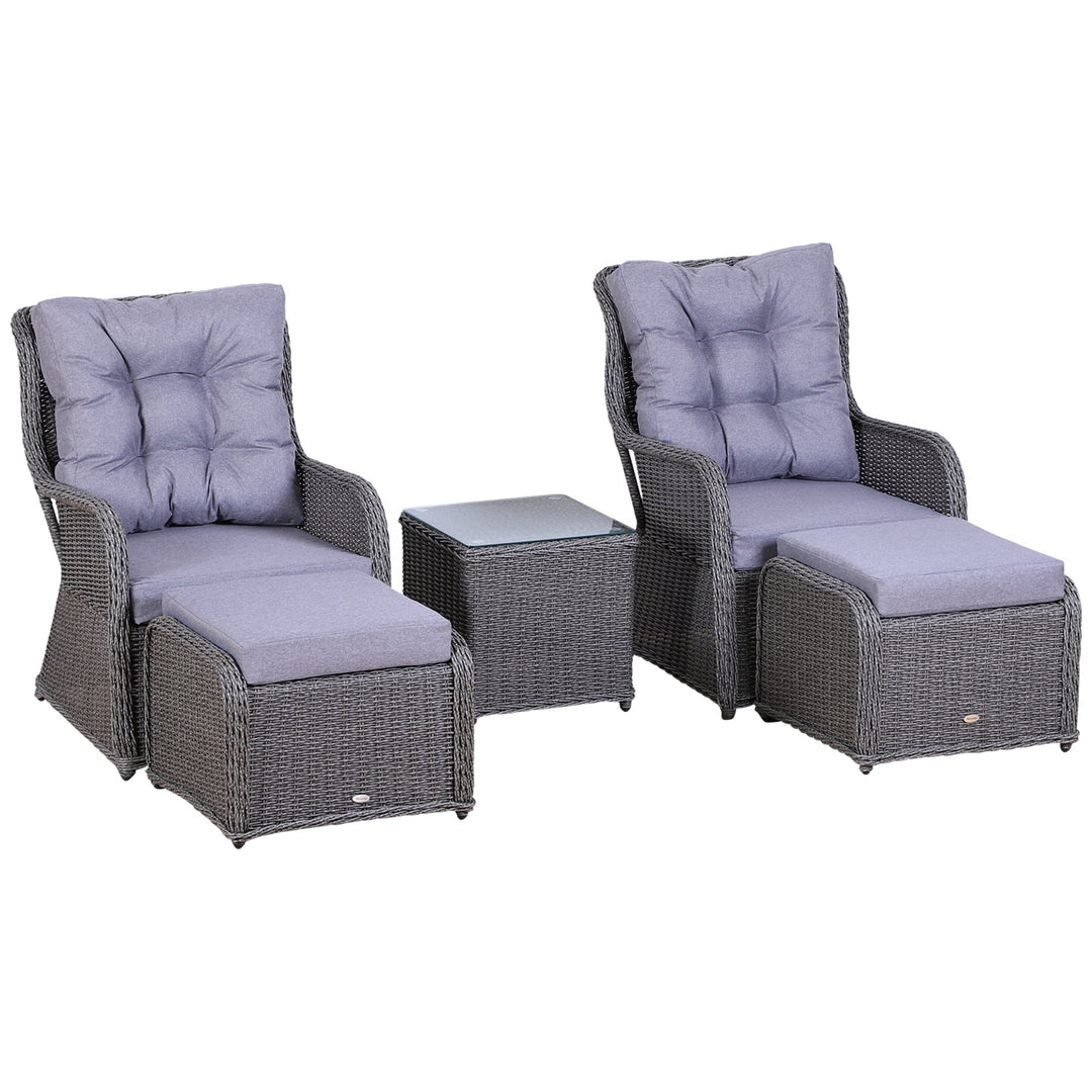 Outsunny 2 Seater Deluxe Garden Rattan Furniture Sofa Chair & Stool Table Set Patio Wicker Weave Furniture Set Aluminium Frame Fully-assembly - Grey