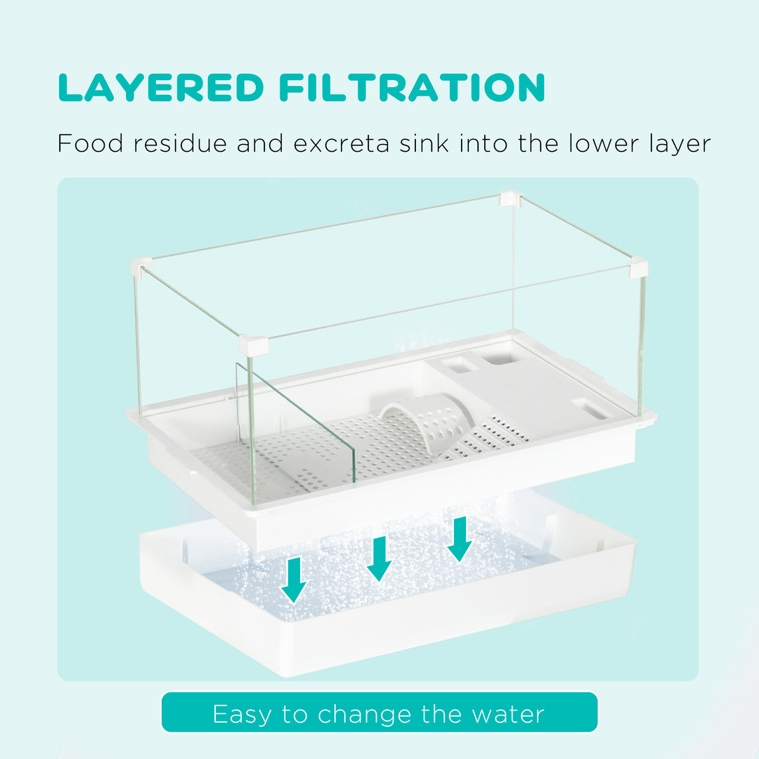 50 Turtle Tank Aquarium, Glass Tank with Basking Platform, Filter Layer Design, Full View Visually Terrapin Reptile Habitat, White