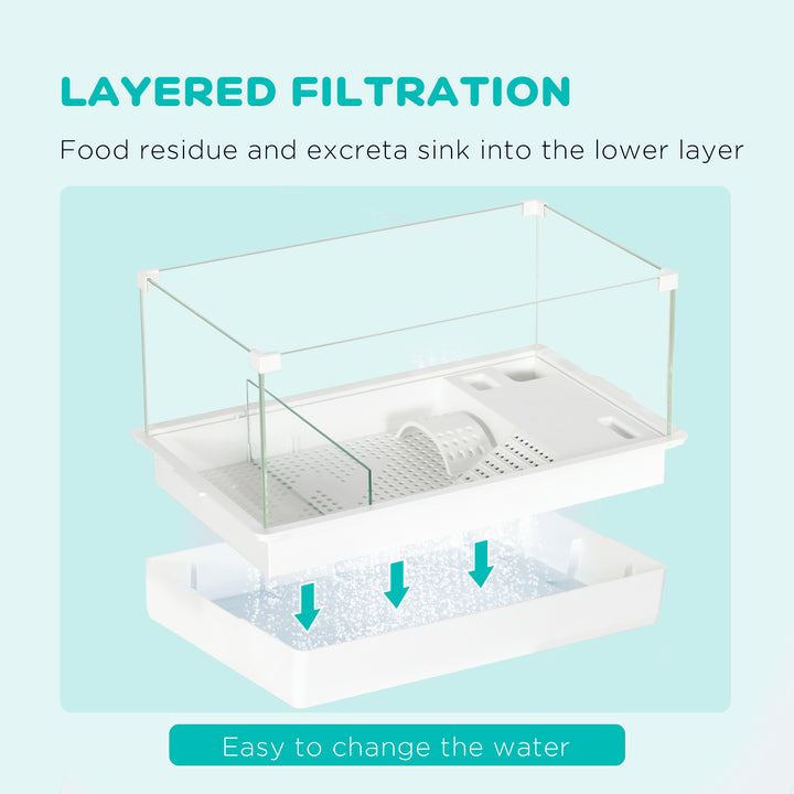 50 Turtle Tank Aquarium, Glass Tank with Basking Platform, Filter Layer Design, Full View Visually Terrapin Reptile Habitat, White