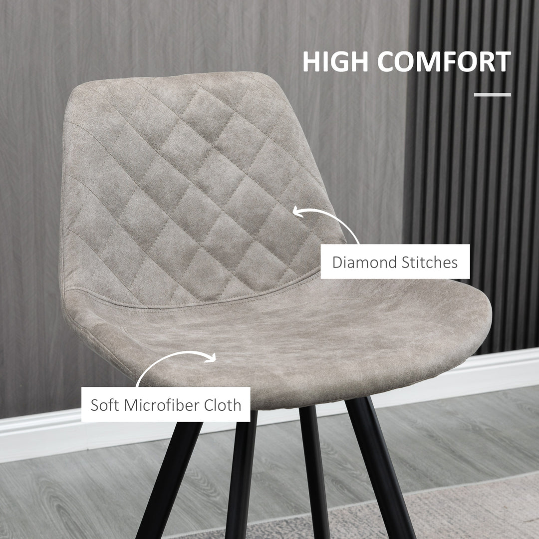 Set Of 2 Bar Stools Vintage Microfiber Cloth Tub Seats Padded Comfortable Steel Frame Footrest Quilted Home Bar Cafe Kitchen Chair Stylish Grey