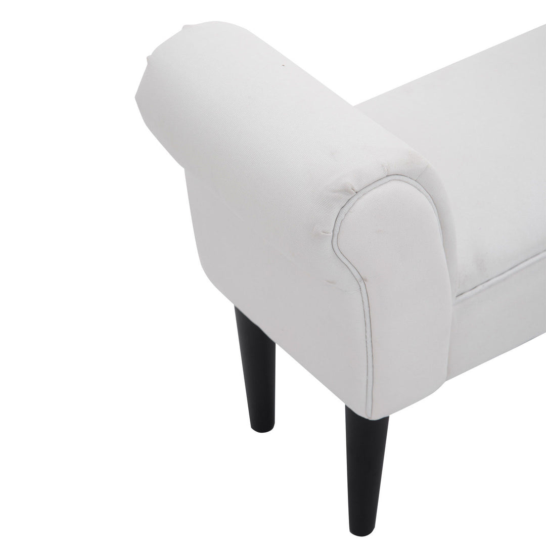 Small-sized Bed End Side Chaise Lounge Sofa Window Seat Arm Bench Wooden Leg Fabric Cover (White)