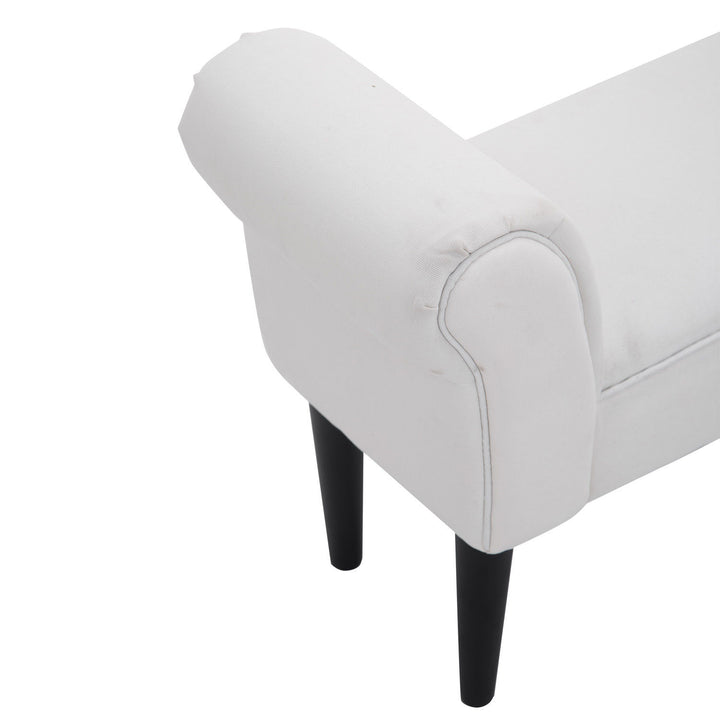 Small-sized Bed End Side Chaise Lounge Sofa Window Seat Arm Bench Wooden Leg Fabric Cover (White)