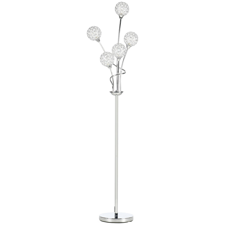 Crystal Floor Lamps for Living Room Bedroom with 5 Light, Modern Upright Standing Lamp, 34x25x156cm, Silver