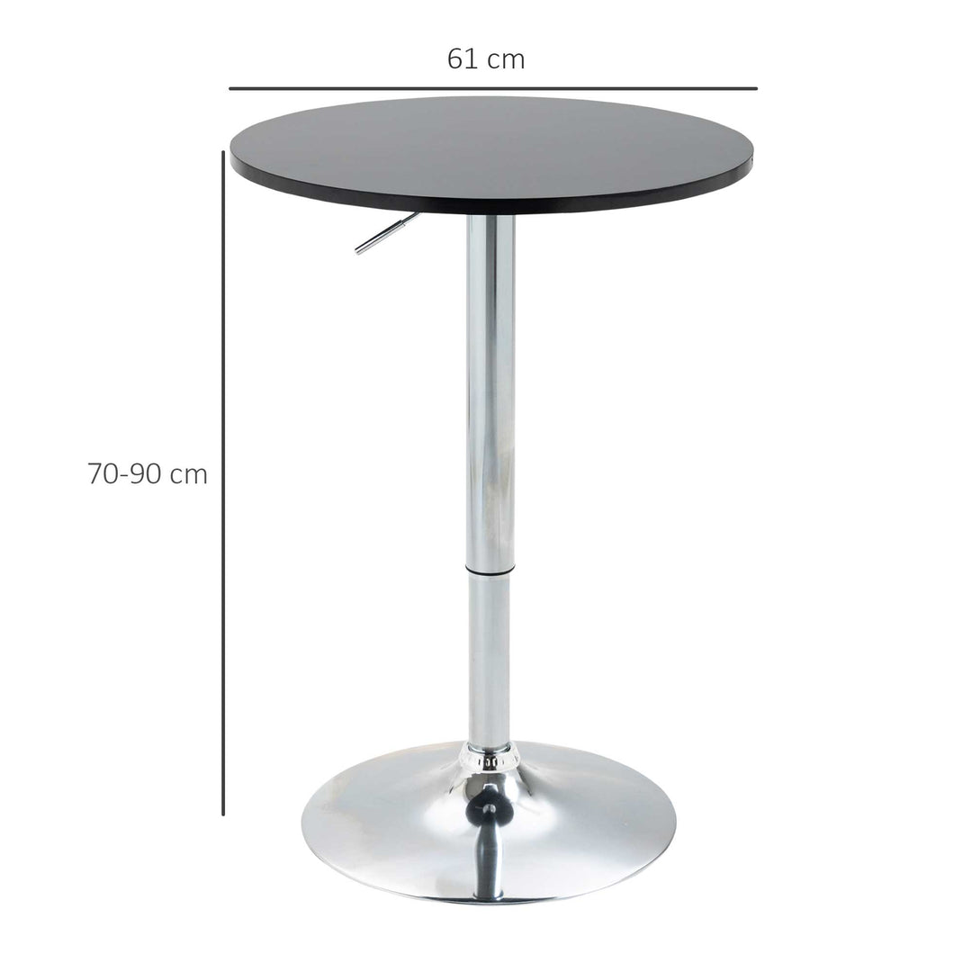 Round Height Adjustable Bar Table Counter Pub Desk with Metal Base for Home Bar, Dining Room, Kitchen, Black