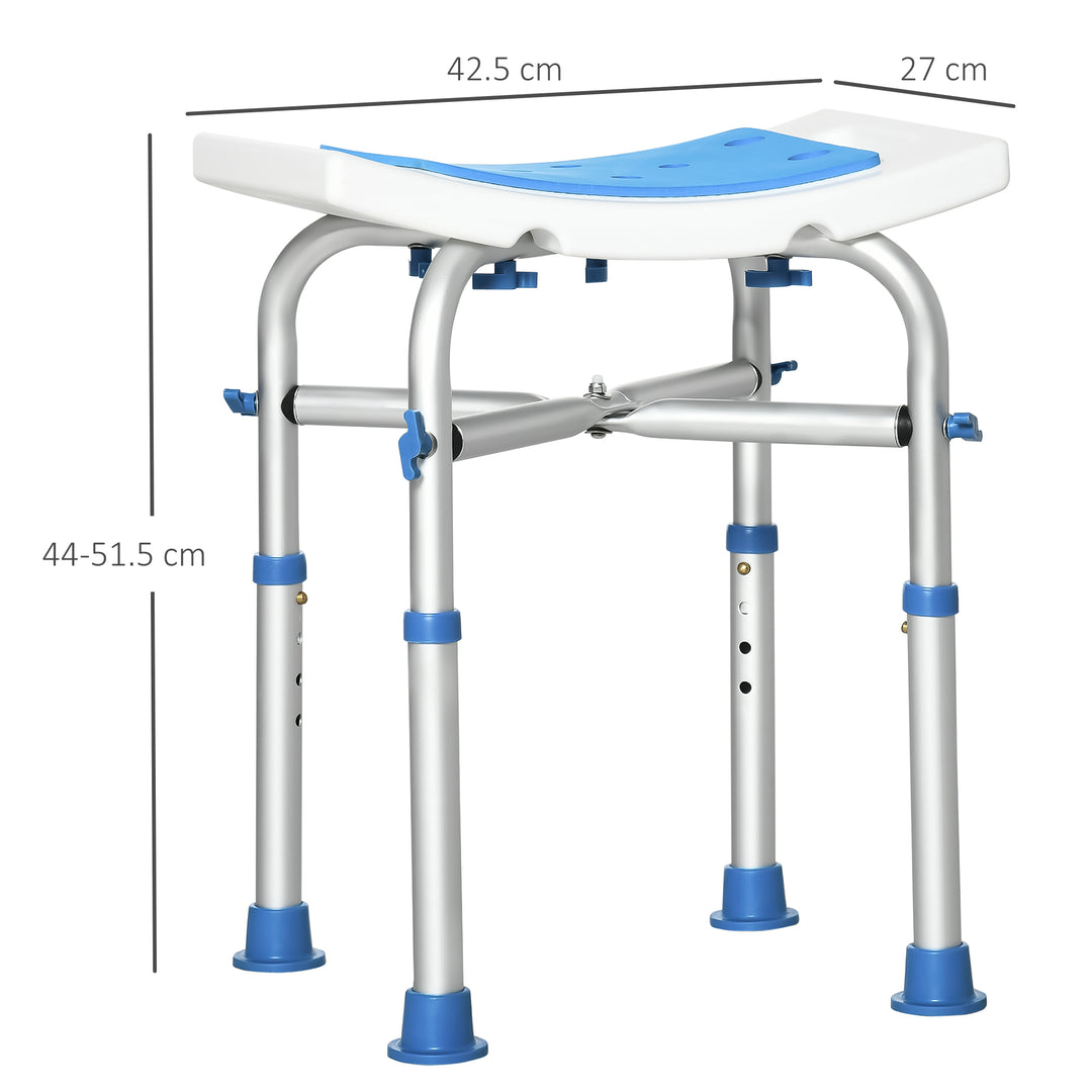 Shower Chair for the Elderly and Disabled, Adjustable Padded Shower Stool with Built-in Handle and Non-slip Suction Foot Pads, Blue