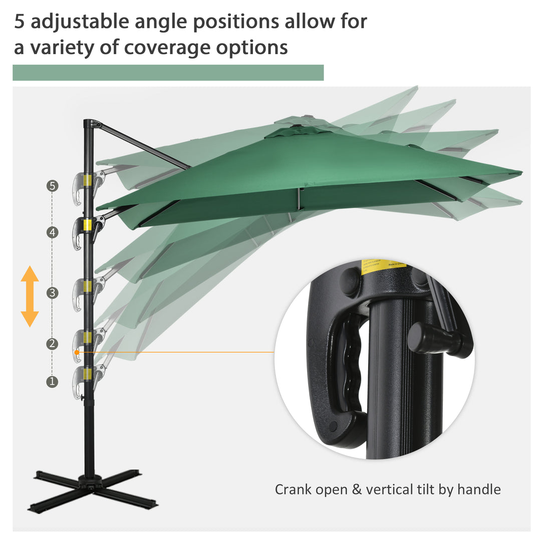 Square Outdoor Umbrella Parasol W/360° Rotation, 245Lx245Wx248H cm-Green